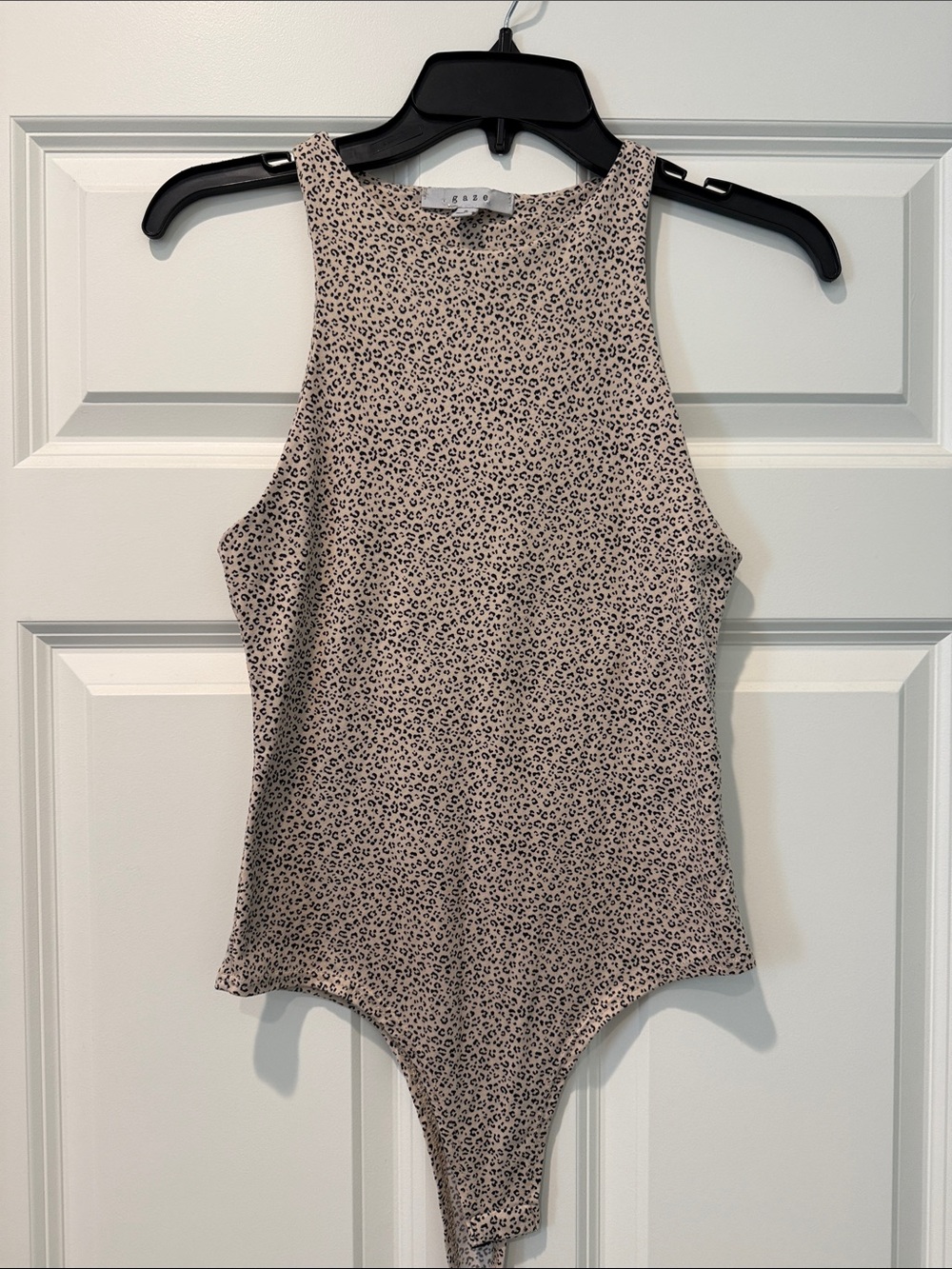 gaze Beige and Black Leopard Print High-Neck Bodysuit